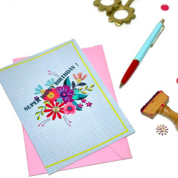 Karte mit Umschlag Super Happy Birthday