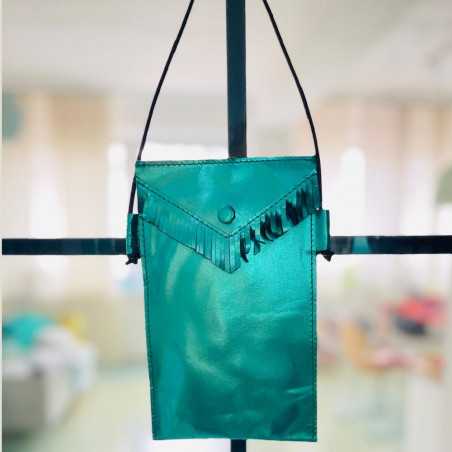 Handytäschchen Leder Basic smaragd metallic