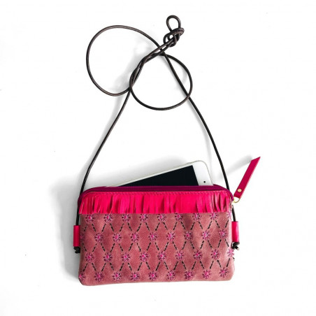 Handytäschchen Leder Buffalo Fringe altrosa