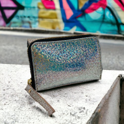 Mini Portemonnaie Leder Smiley metallic silver