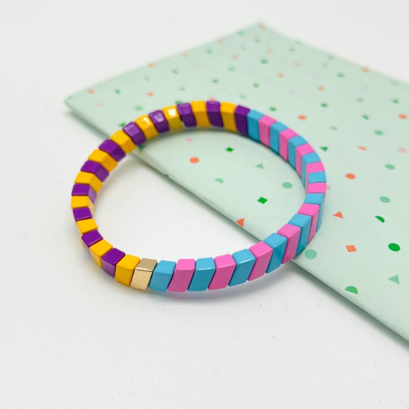 Armband colorblock ltblue rose yellow