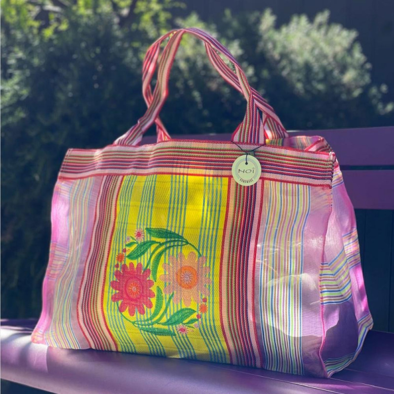 Shopper XL woven plastic Yin flower