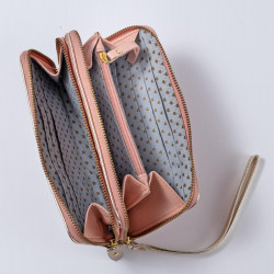 Portemonnaie Double zip Leder Millefleur apricot