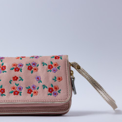 Portemonnaie Double zip Leder Millefleur apricot