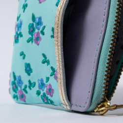 Portemonnaie mini zip Leder Millefleur ltblue