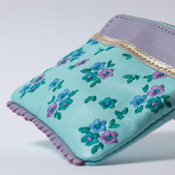 Portemonnaie mini zip Leder Millefleur ltblue