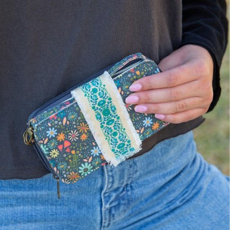 Portemonnaie Wristlet, Charcoal, multi floral