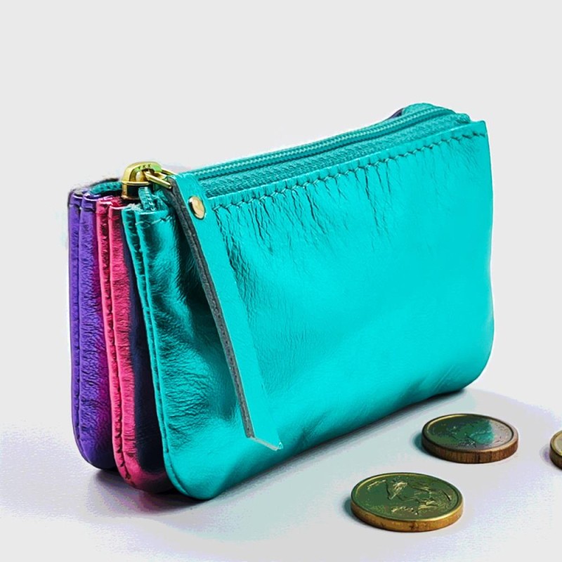 Portemonnaie Mini 3er Leder metallic multi