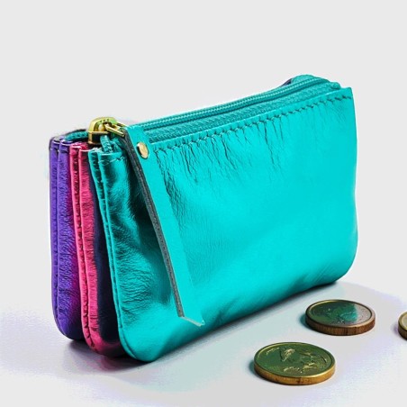 Portemonnaie Mini 3er Leder metallic multi