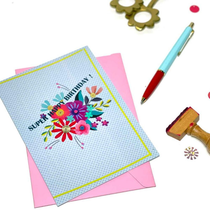 Karte mit Umschlag Super Happy Birthday