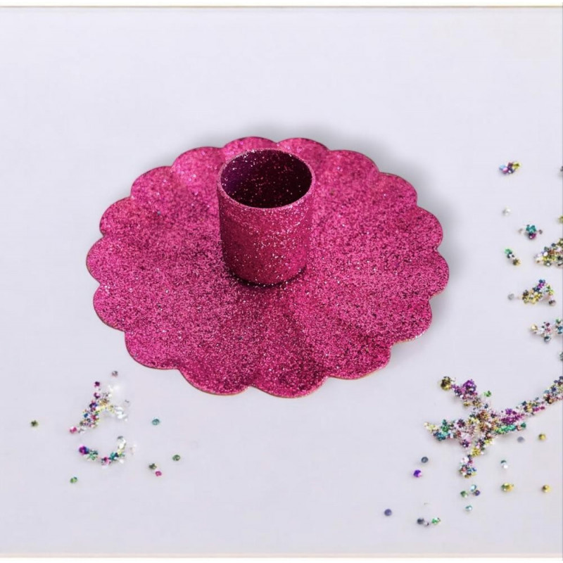 Candle holder Flower Glitter ltpink