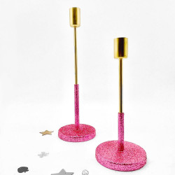 Bougeoir Flower Glitter ltpink-gold Set/2