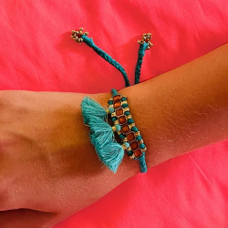 Armband HOT 3 tassel bunch orange-turq