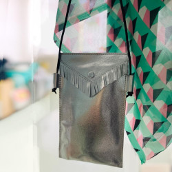 Handytäschchen Leder Basic Silber metallic