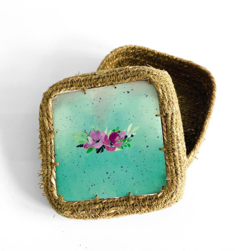 Seegrass Container with Lid romantic Flowerbunch