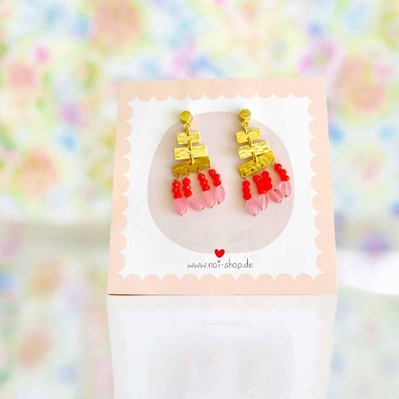 Earrings ART 3square Beads red