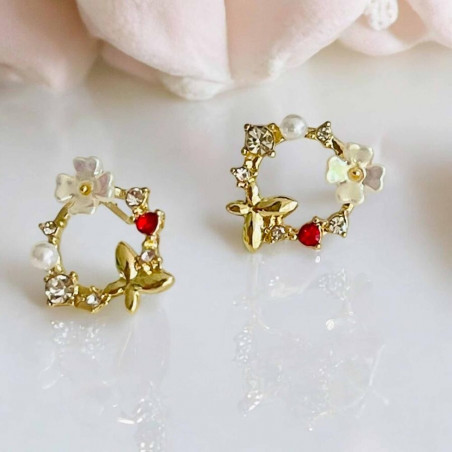 Boucles d´Oreilles ronde rouge Pompadour