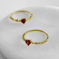 Bague argent pour petit doigt Coeur rouge