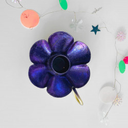 Candle Holder Metallic Sparkle flower purple
