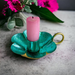 Candle Holder Metallic Sparkle flower smaragd