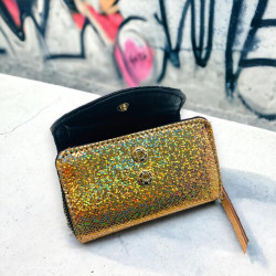 Mini Portemonnaie Leder Smiley metallic gold