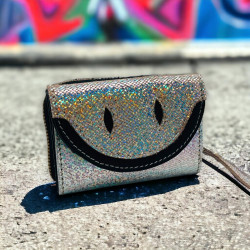Mini Portemonnaie Leder Smiley metallic silver