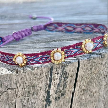 Bracelet Woven Tape Pearl plum 5