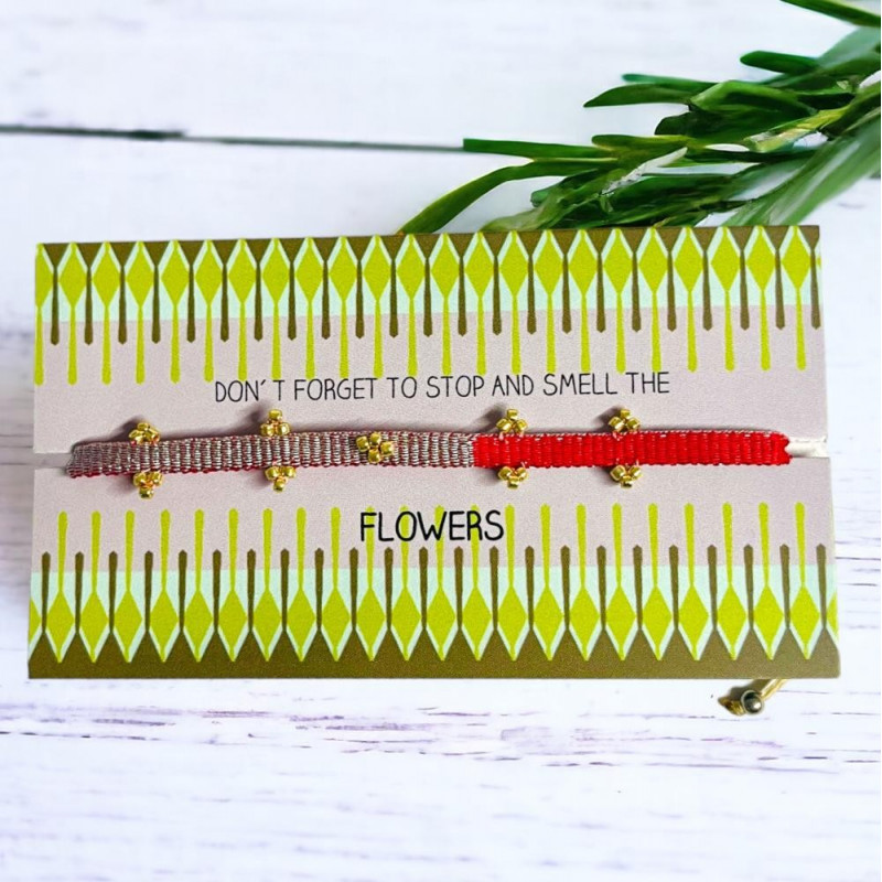 Bracelet Woven Tape 3goldbead red