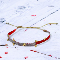 Bracelet Woven Tape 3goldbead red