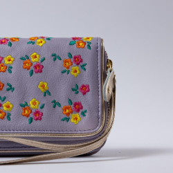 Portemonnaie Double zip Leder Millefleur viola