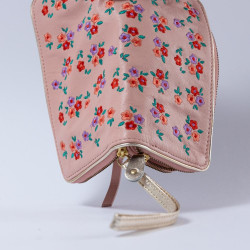 Wallet Leather Double zip Leder Millefleur apricot