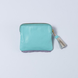 Portemonnaie mini zip Leder Millefleur ltblue