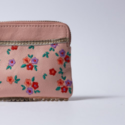 Portemonnaie mini zip Leder Millefleur apricot