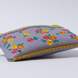 Portemonnaie mini zip Leder Millefleur viola