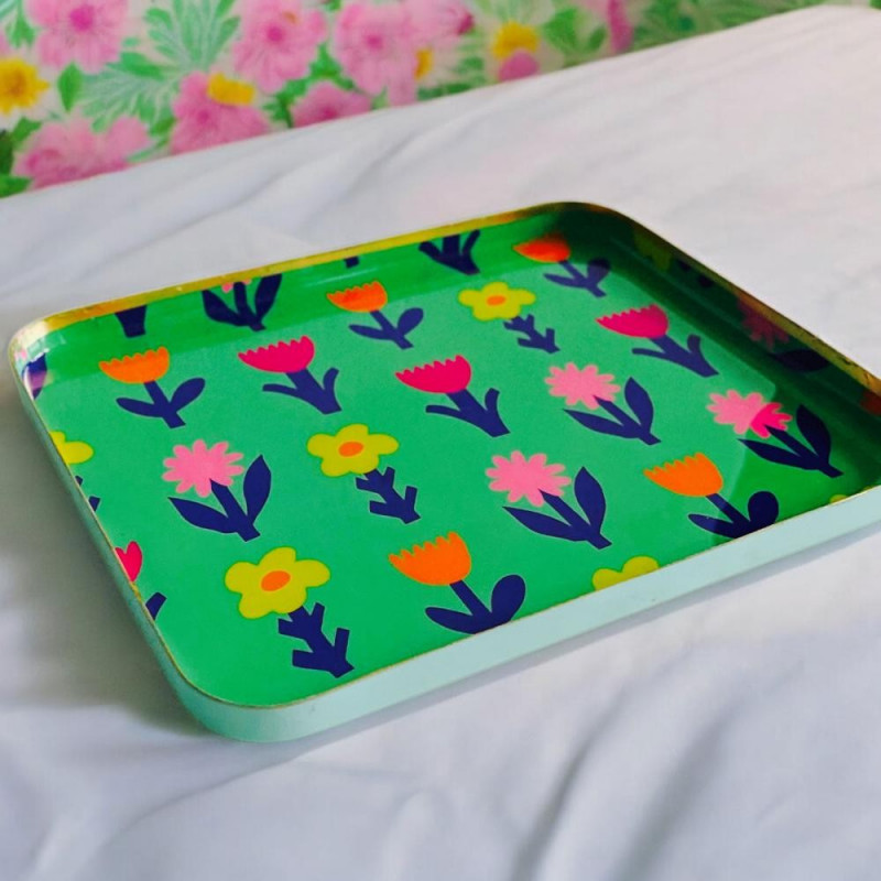 Tray square L Yellow bold Flower