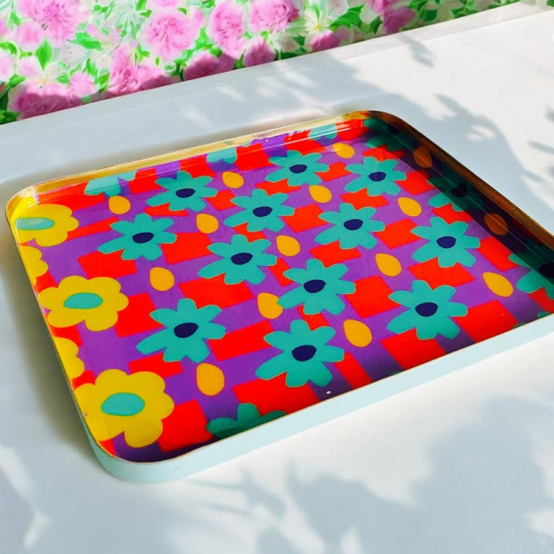 Tray square L Yellow bold Flower