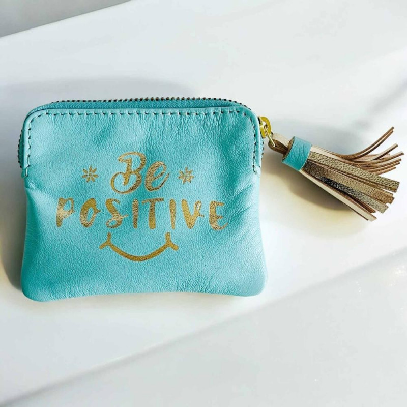 Mini zip Wallet Leather Be Positive ltblue