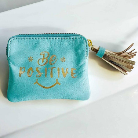 Mini zip Wallet Leather Be Positive ltblue