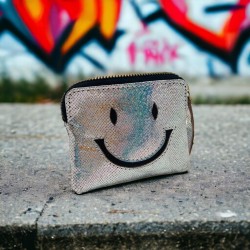 Mini zip Portemonnaie Leder Smiley silver metallic