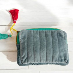 Kosmetiktasche S Samt yoga flowercircle skyblue