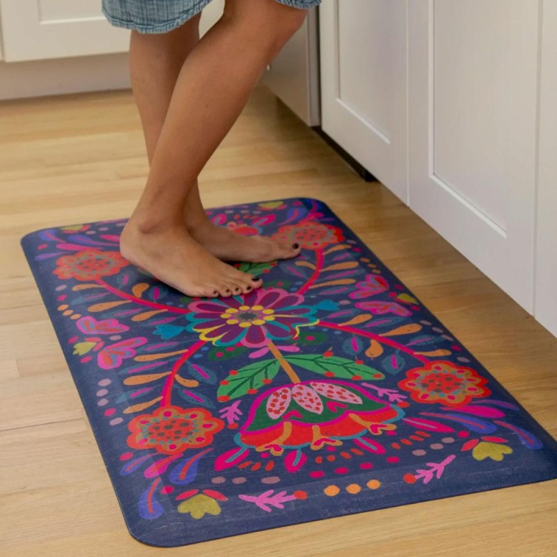 Doormat Navy Folk Flower