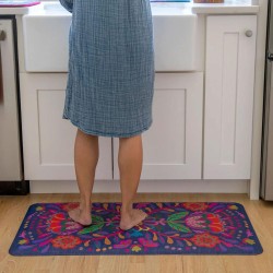 Doormat Navy Folk Flower