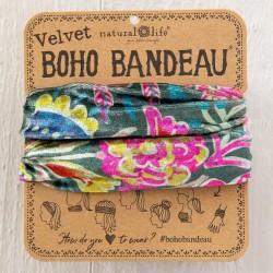 Headband and hairband Boho Half Bandeau Velvet Green floral