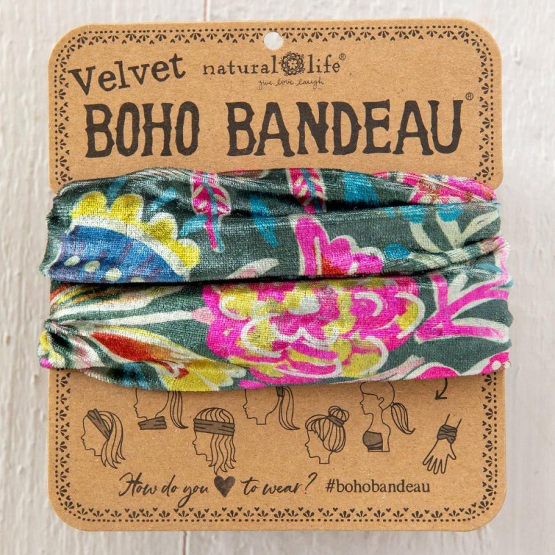 Bandeau et serre-tête Boho Half Bandeau Green floral