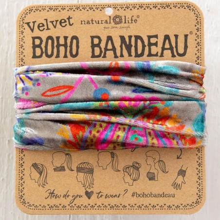 Headband,hairband Boho Half Bandeau Velvet Folk cream
