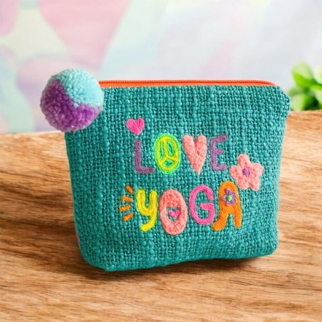 Pochette zippée Love Yoga teal