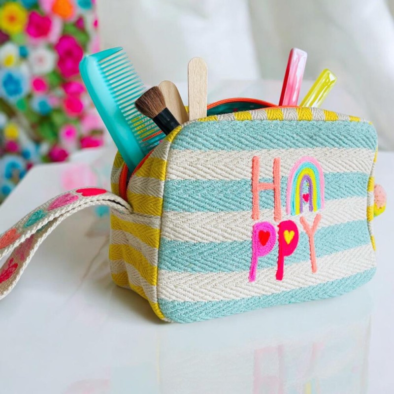 Pochette zippée yellow stripe Happy