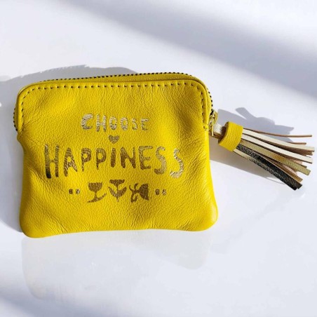 Mini zip Wallet Leather Happiness yellow
